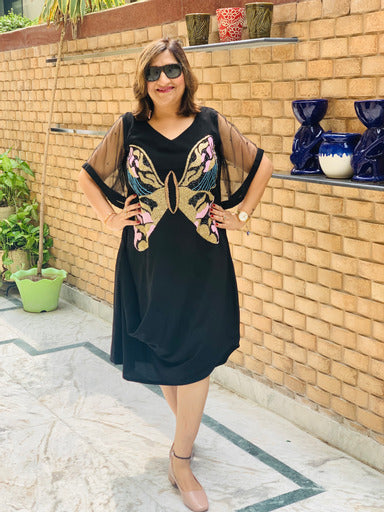 Black Butterfly Drape Midi