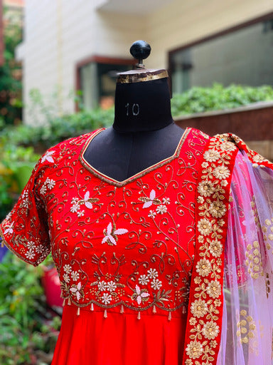 Red Embroidered Anarkali With Dupatta