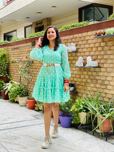 Sea Green Polka Dot Ruffle Dress