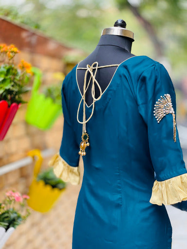 Peacock Blue Embroidered Suit