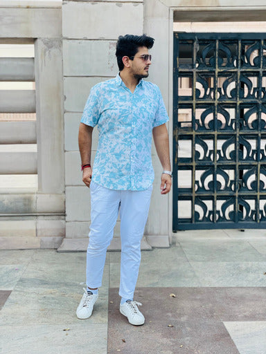 Menswear Sky Blue White Rayon Shirt
