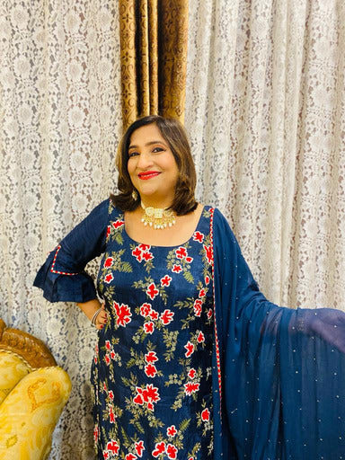 Navy Blue Embroidered Suit