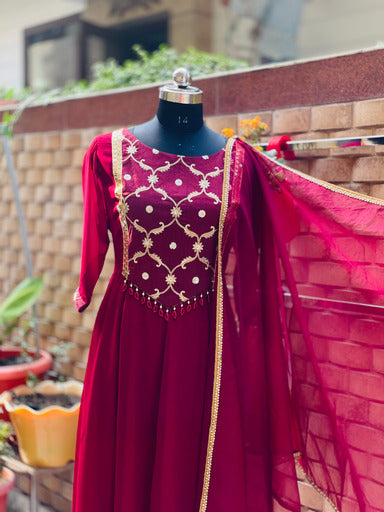 Maroon Patch Work Anarkali
