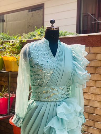 Sky Blue Sequin Drape Saree