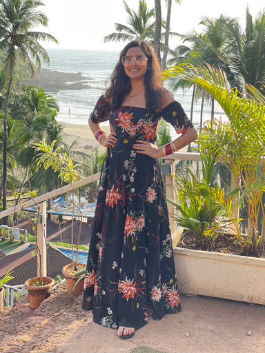 Black Floral Off Shoulder Maxi