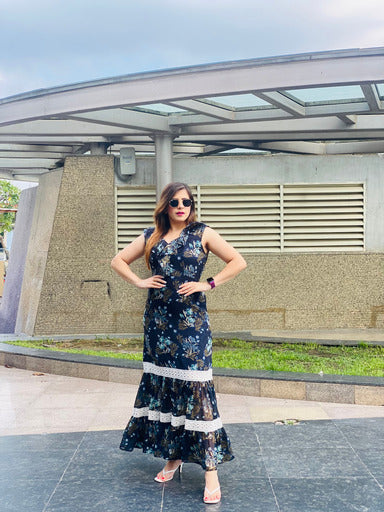 Navy Blue Floral Maxi