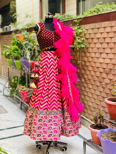 Banarasi Pink Wine Lehenga
