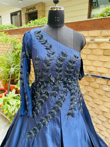 Navy Blue Embroidered Gown