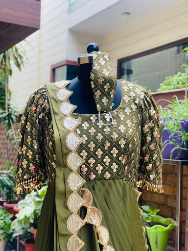 Olive Green Embroidered Drape