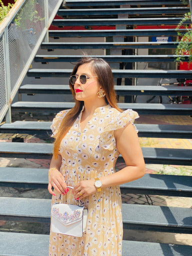 Golden Beige Floral Maxi