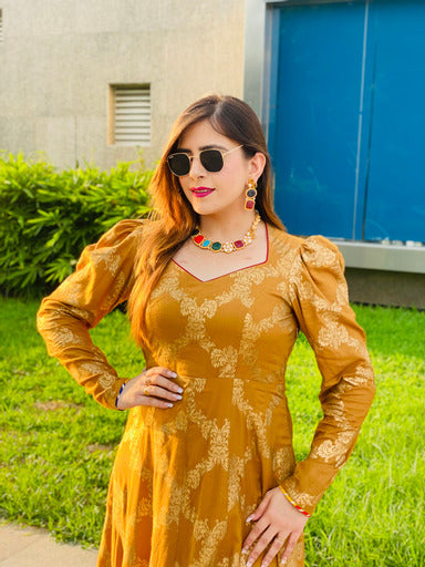 Golden Cotton Anarkali