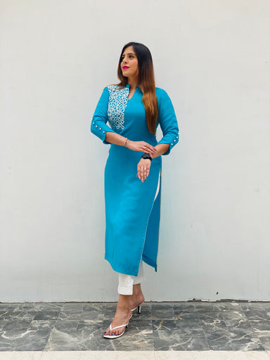 Turquoise Embroidered Kurti