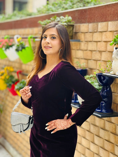 Solid Wine Velvet Midi