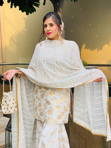 White Banarasi Suit