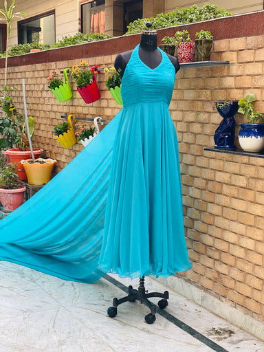 Turquoise Georgette Trail Gown
