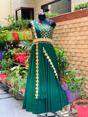 Bottle Green Drape Gown Without Belt