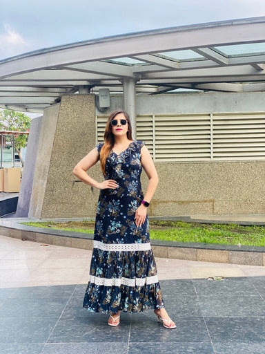 Navy Blue Floral Maxi