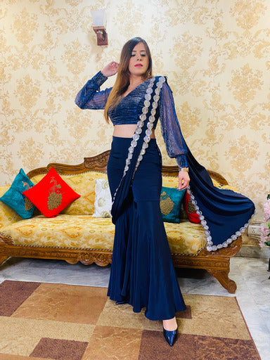 Navy Blue Garara Saree
