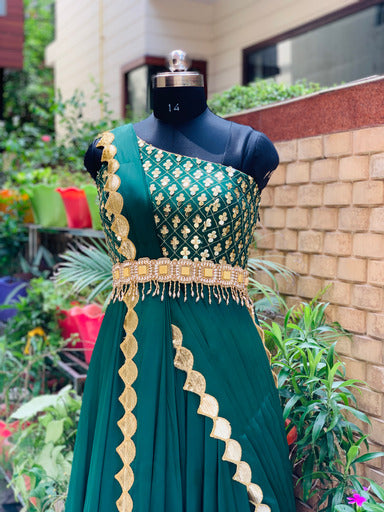 Bottle Green Drape Gown Without Belt