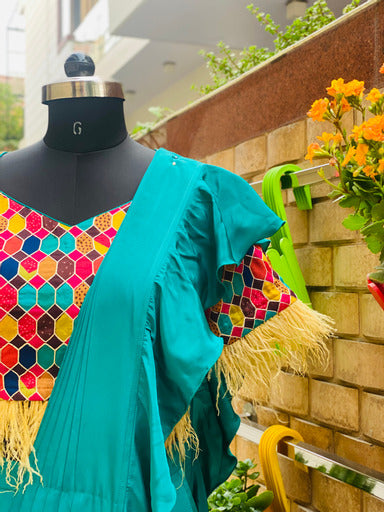 Multicolored Teal Green Saree