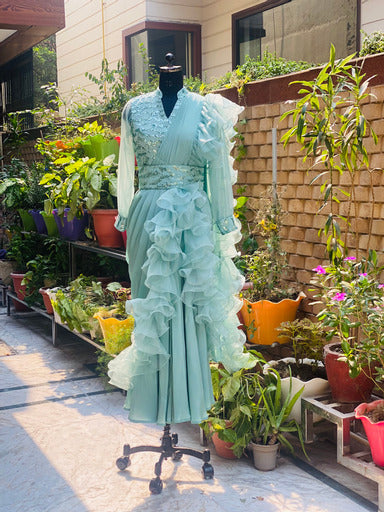 Sky Blue Sequin Drape Saree