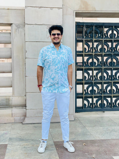 Menswear Sky Blue White Rayon Shirt