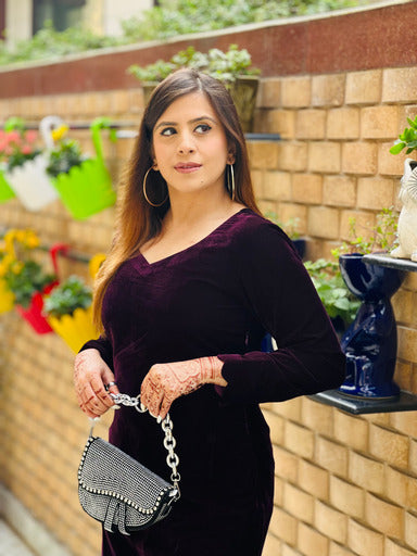 Solid Wine Velvet Midi