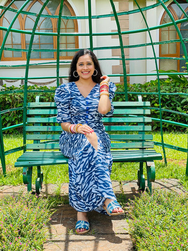 Blue Cotton Slit Maxi