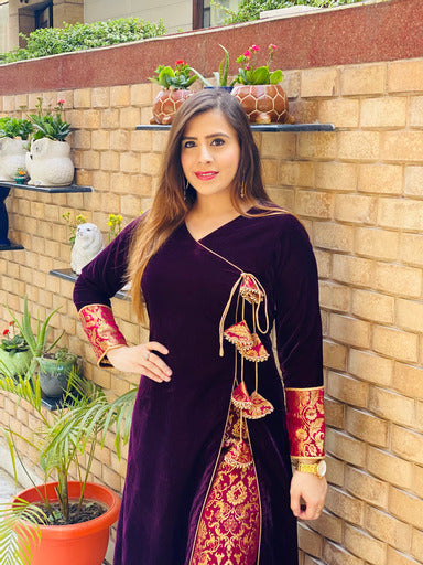 Wine Velvet Banarasi Suit