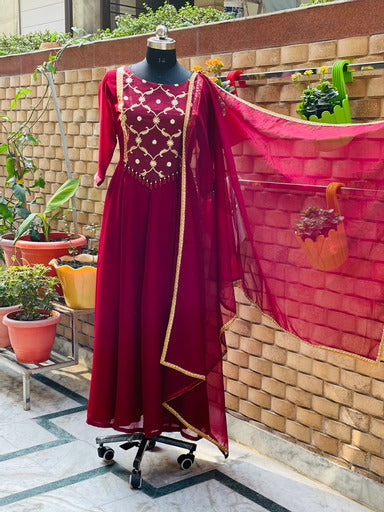Maroon Patch Work Anarkali